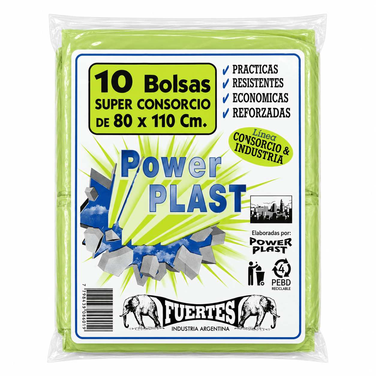 Empaque de bolsas verdes para reciclaje, línea mayorista Power Plast